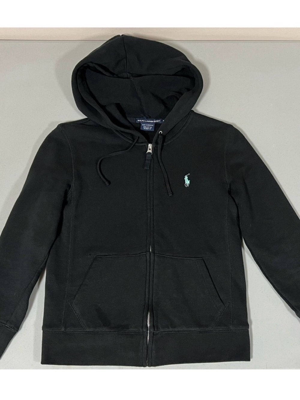Ralph Lauren Black Blue Logo Zipper Sweater Sweatshirt Hoodie Outerwear Size S 🩵